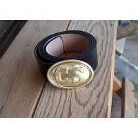 Civil War Black leather belt with CS oval brass buckle.